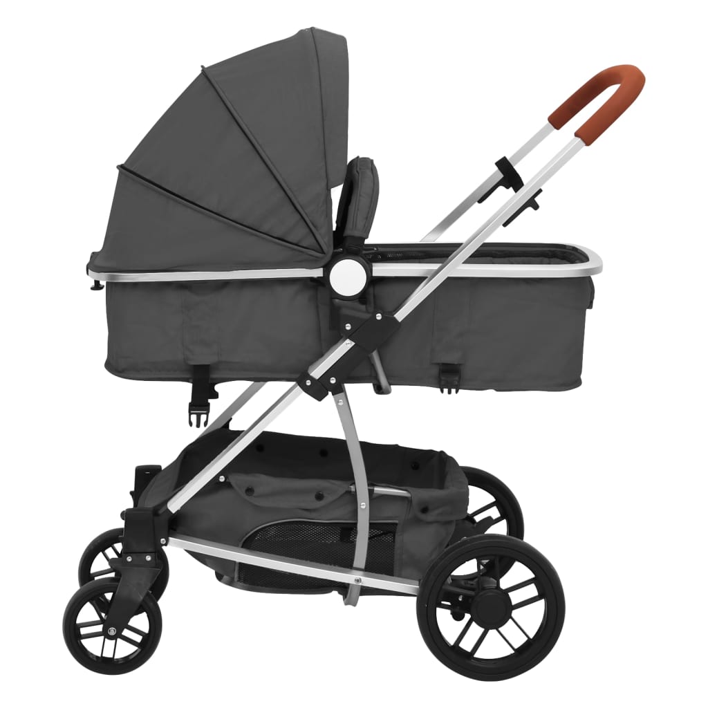 Бебешка количка 2-в-1, тъмносива, алуминий