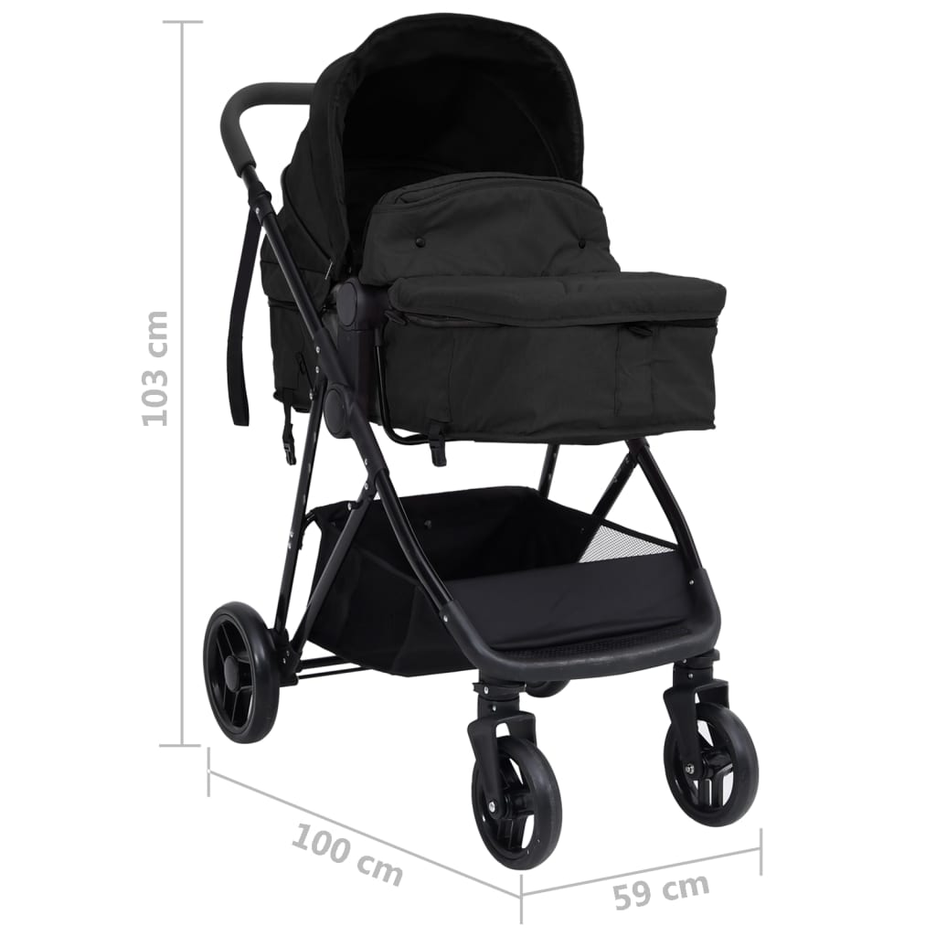 Бебешка количка 3-в-1, антрацит и черно, стомана