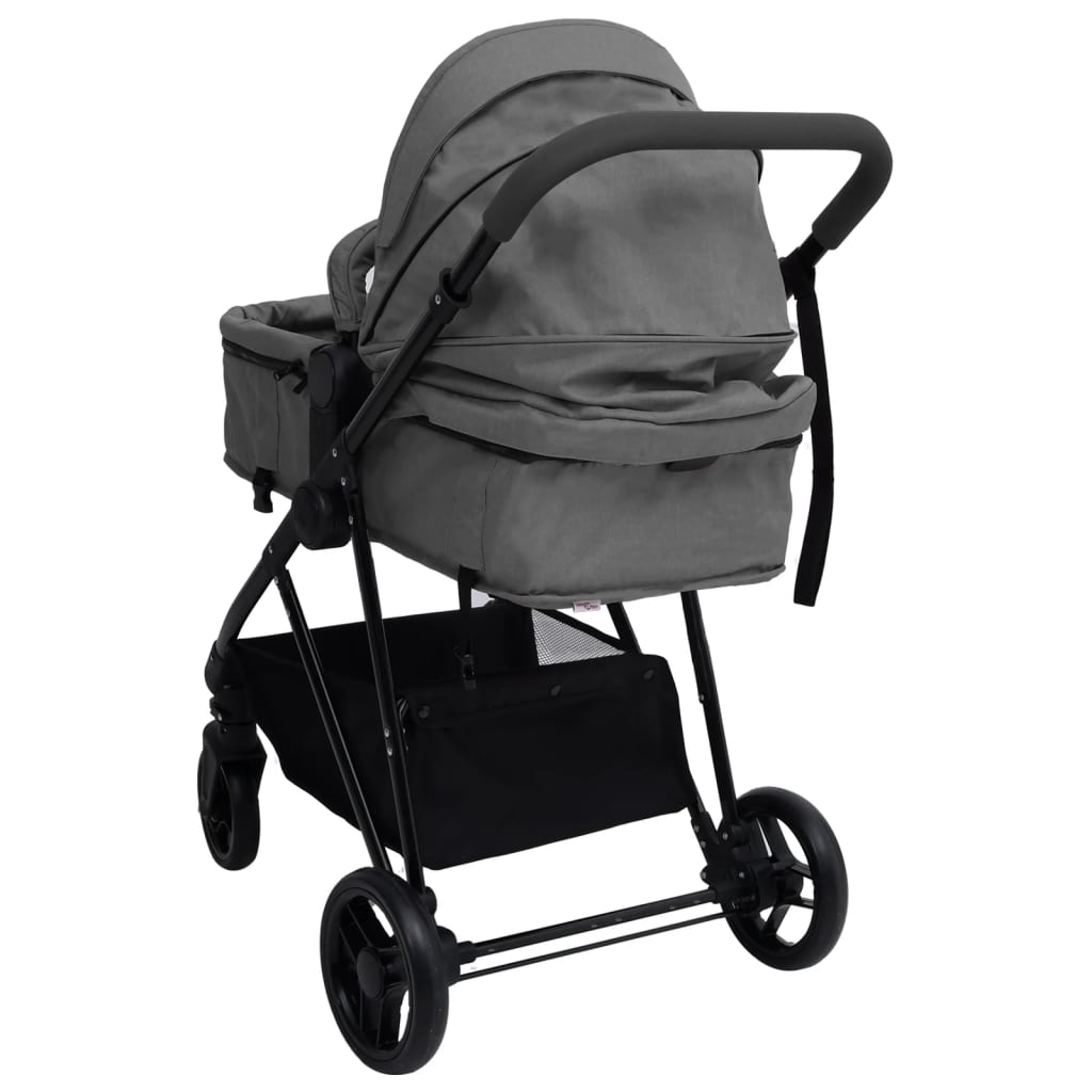 Бебешка количка 2-в-1, светлосиво и черно, стомана