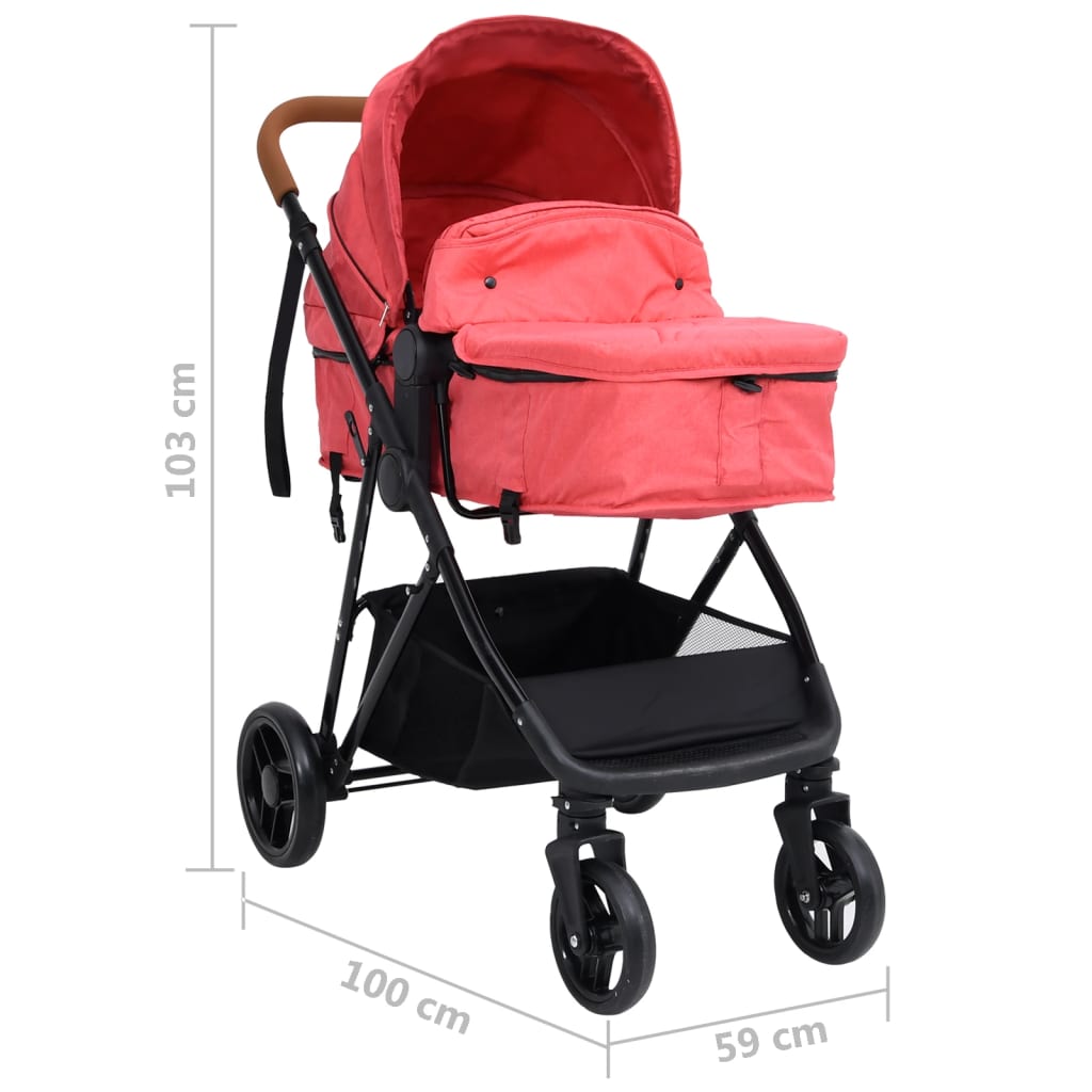 Бебешка количка 2-в-1, червено и черно, стомана