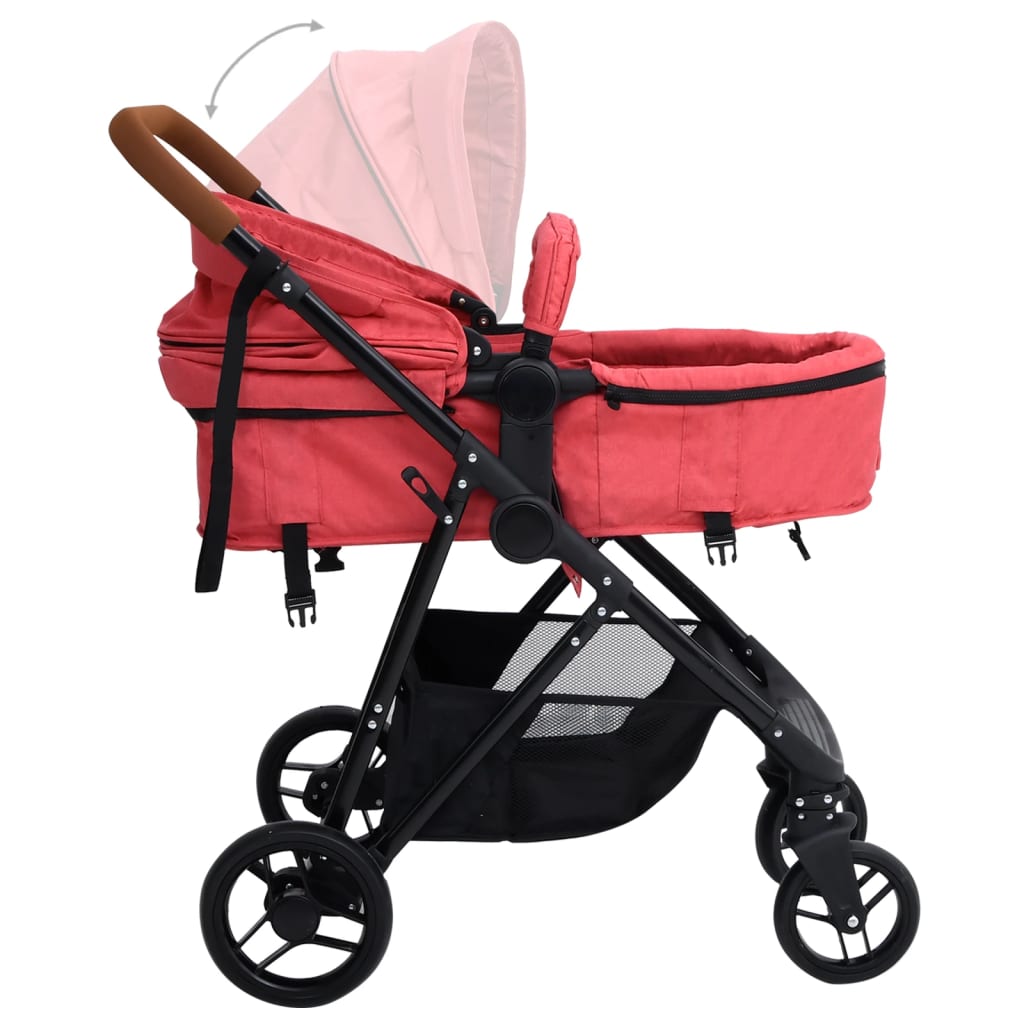Бебешка количка 2-в-1, червено и черно, стомана