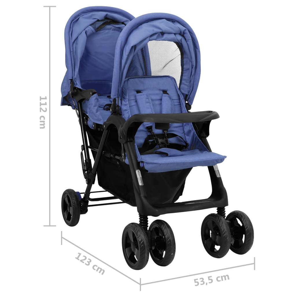 Тандемна количка за близнаци, нейви синьо, стомана