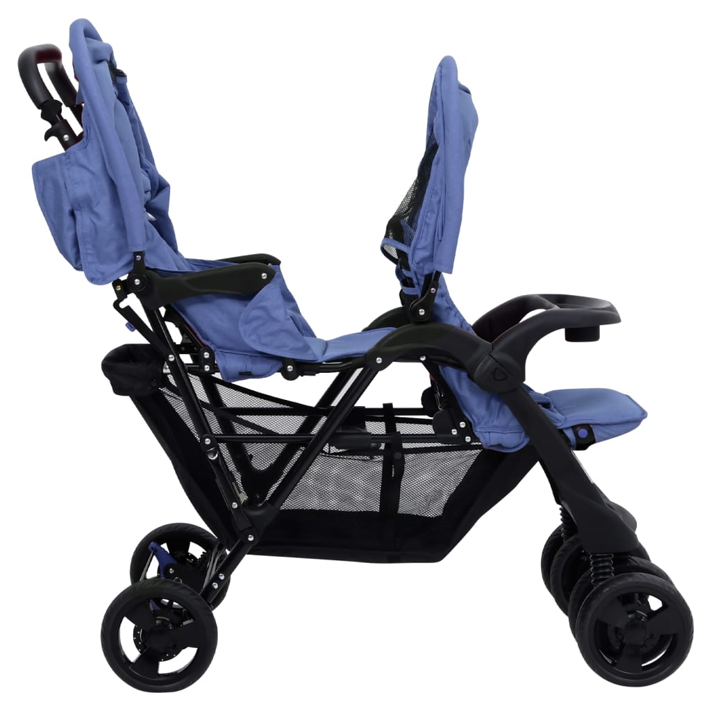 Тандемна количка за близнаци, нейви синьо, стомана