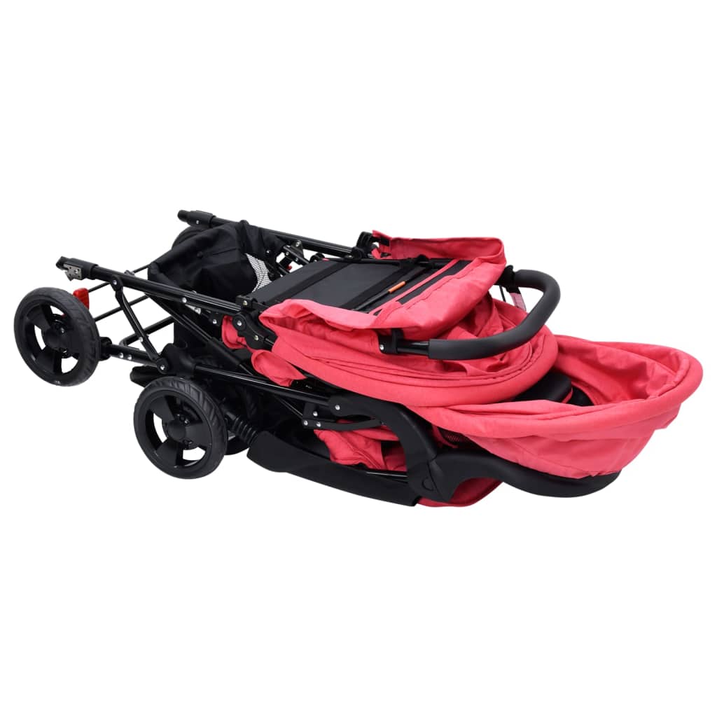 Тандемна количка за близнаци, червена, стомана