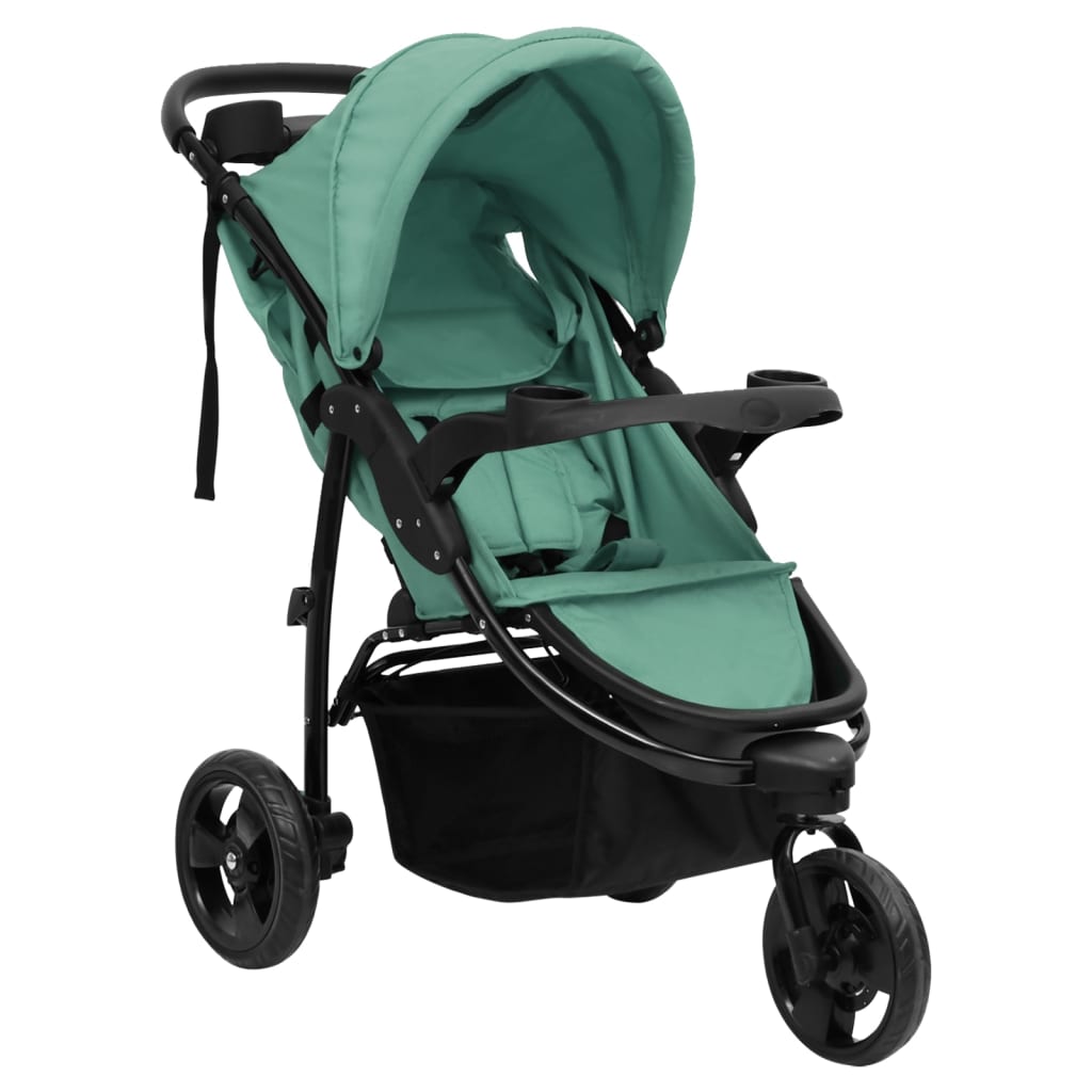 Бебешка количка триколка, зелено и черно, стомана