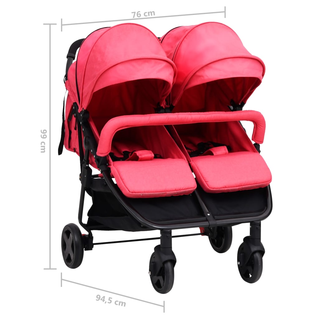 Бебешка количка за близнаци, червено и черно, стомана