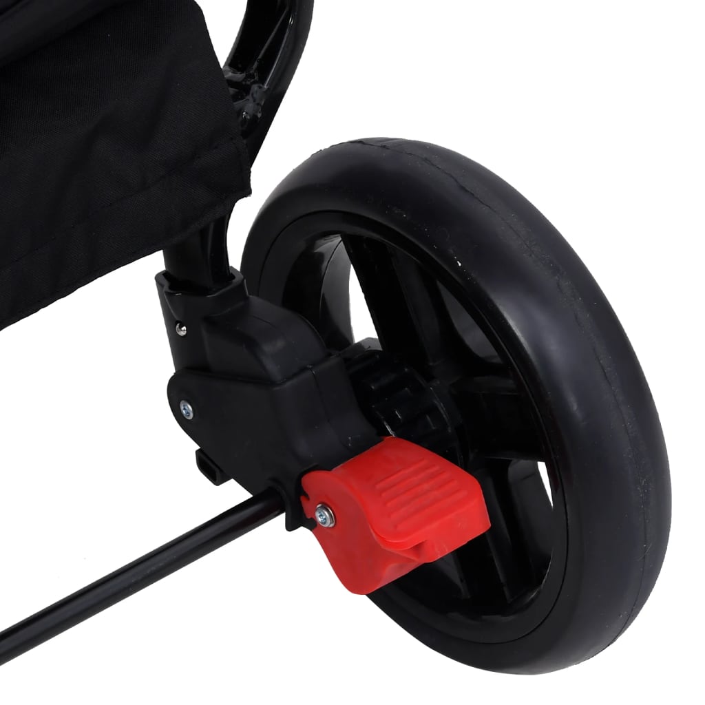 Бебешка количка за близнаци, червено и черно, стомана