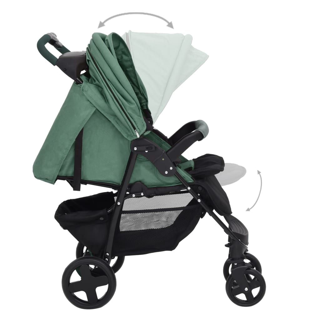 Бебешка количка 2-в-1, зелена, стомана
