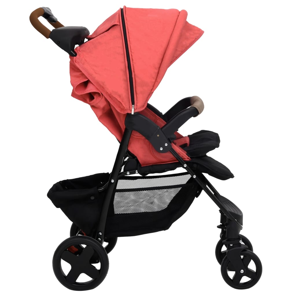 Бебешка количка 3-в-1, червена, стомана