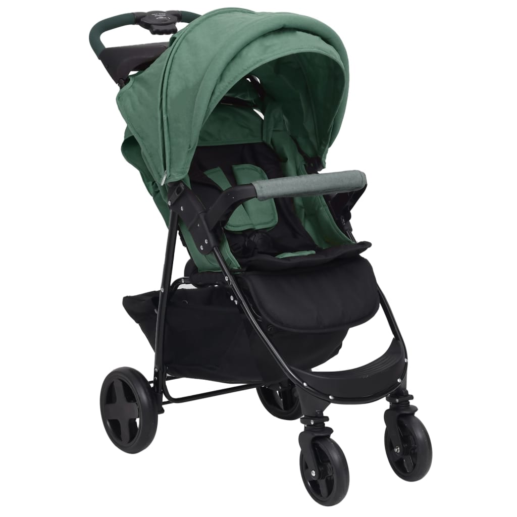 Бебешка количка 3-в-1, зелена, стомана