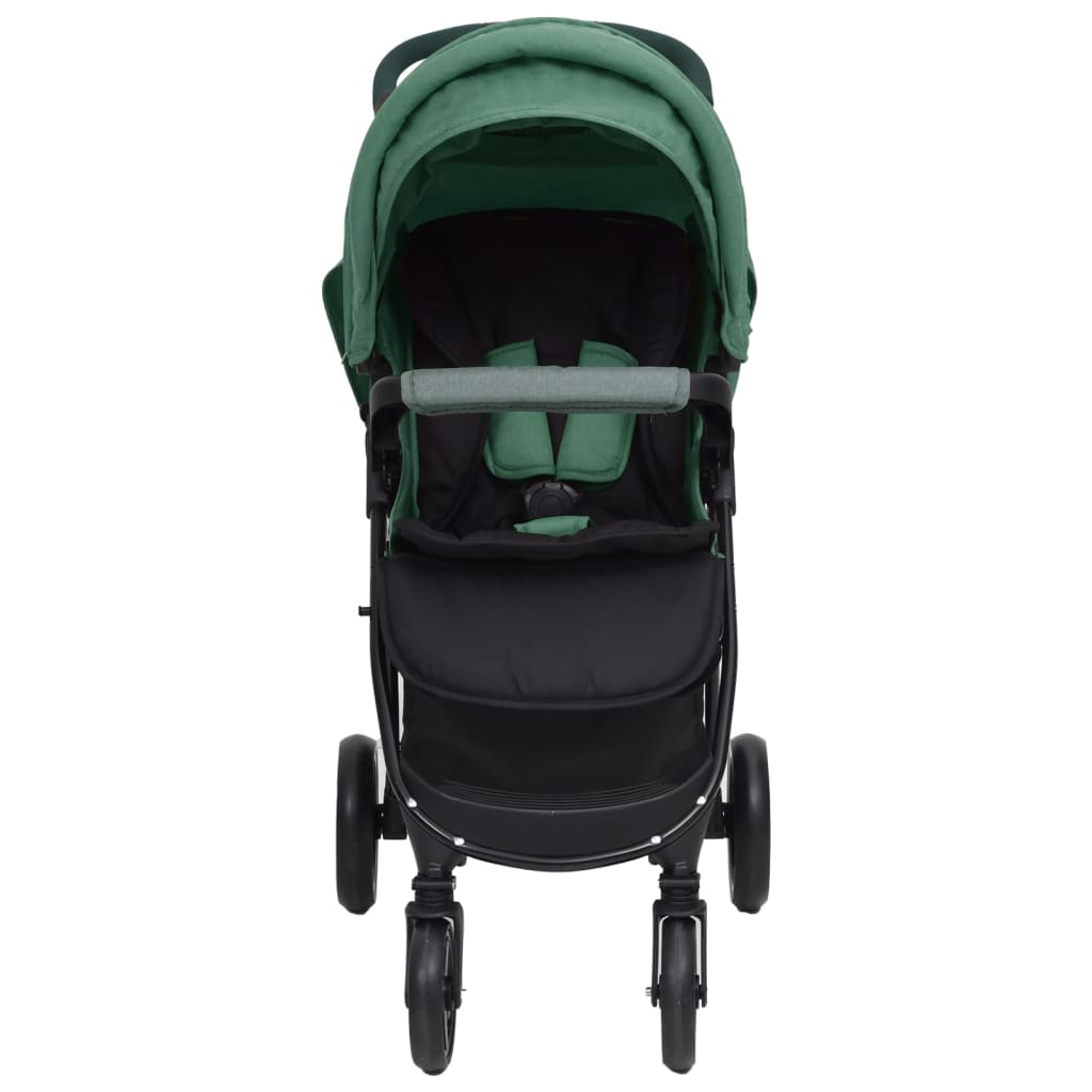 Бебешка количка 3-в-1, зелена, стомана