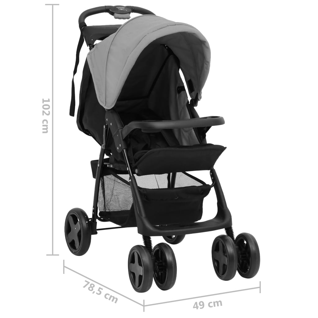 Бебешка количка 3-в-1, светлосиво и черно, стомана