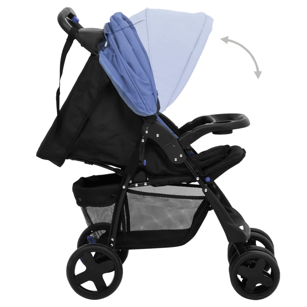 Бебешка количка 3-в-1, нейви синьо и черно, стомана