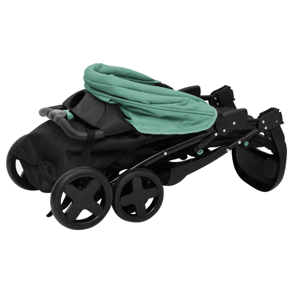 Бебешка количка 3-в-1, зелено и черно, стомана