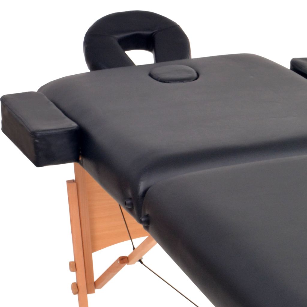 Сгъваема масажна кушетка с 2 зони, 10 см плътен пълнеж, черна