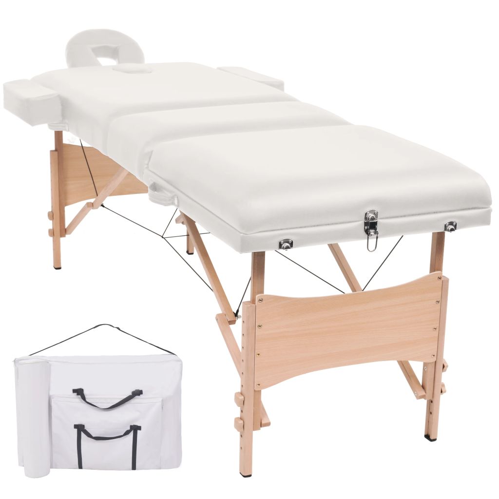 Сгъваема масажна кушетка с 3 зони, 10 см плътен пълнеж, бяла