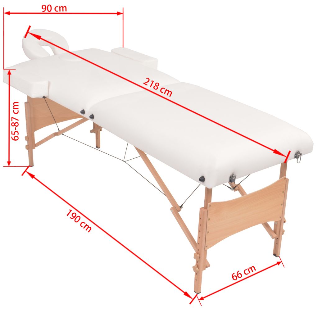 Сгъваема масажна кушетка с 2 зони и столче, 10 см пълнеж, бяла