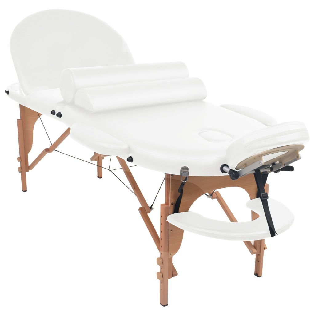 Сгъваема масажна маса, 4 см пълнеж, с 2 овални болстера, бяла