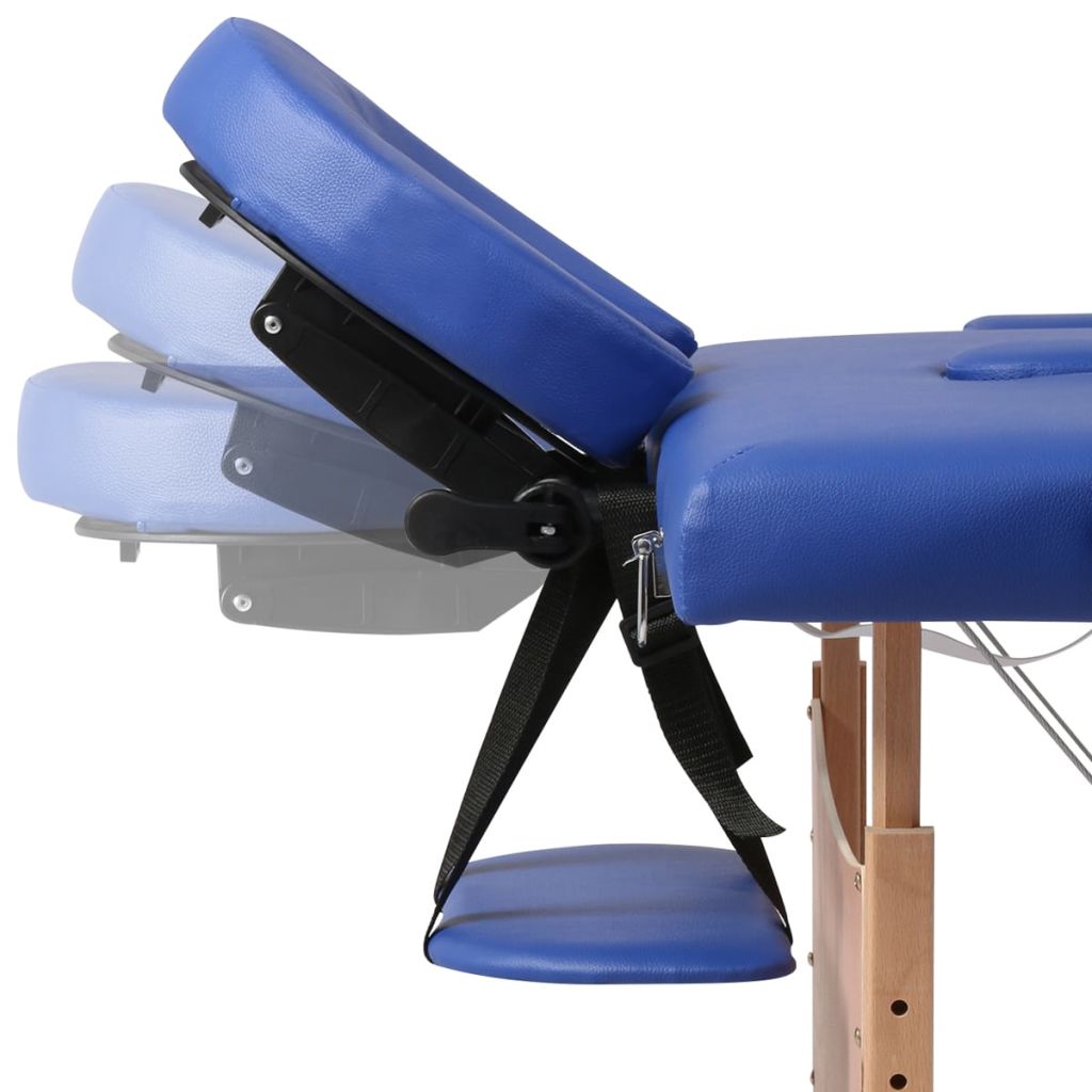 Синя сгъваема масажна кушетка 2 зони с дървена рамка
