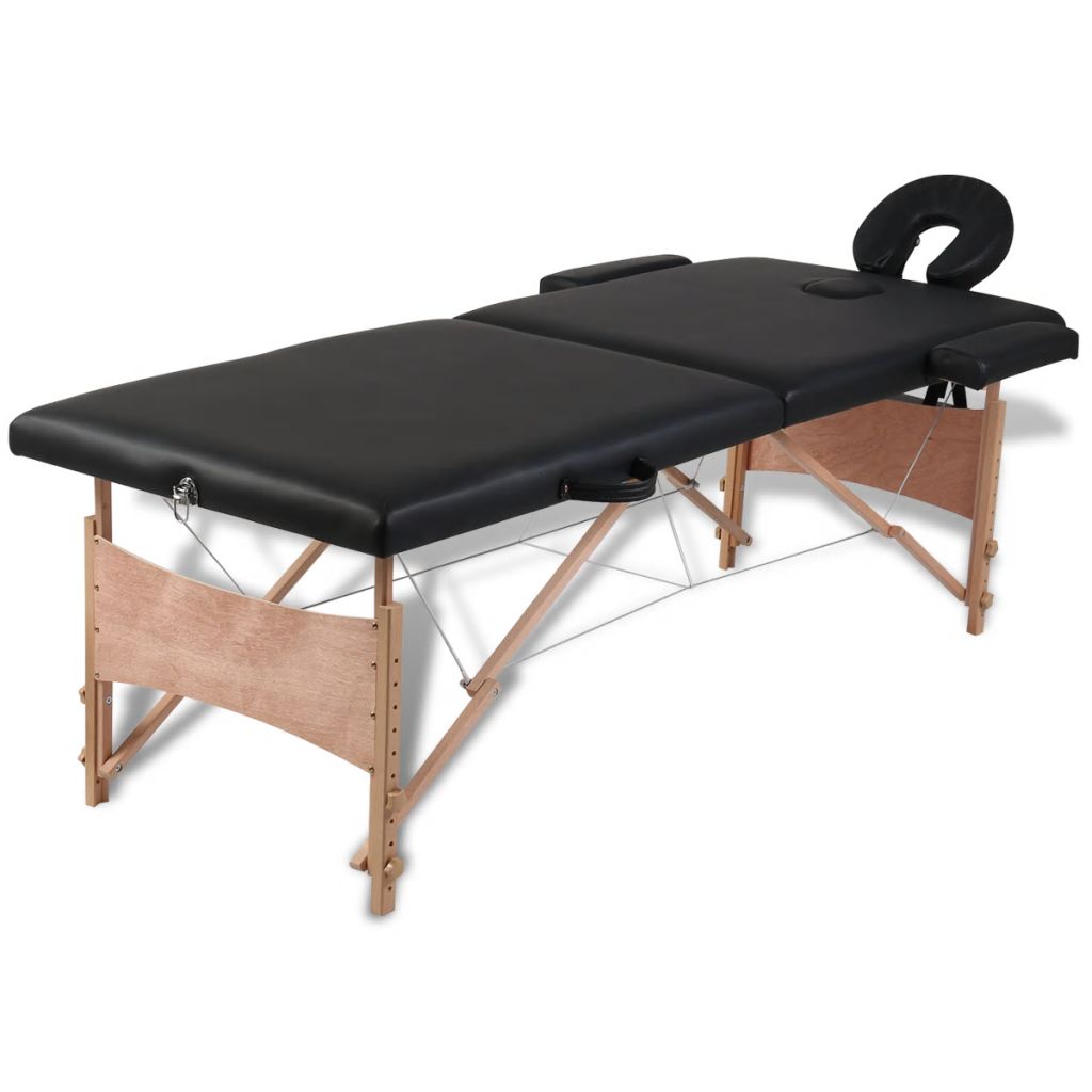 Черна сгъваема масажна кушетка 2 зони с дървена рамка