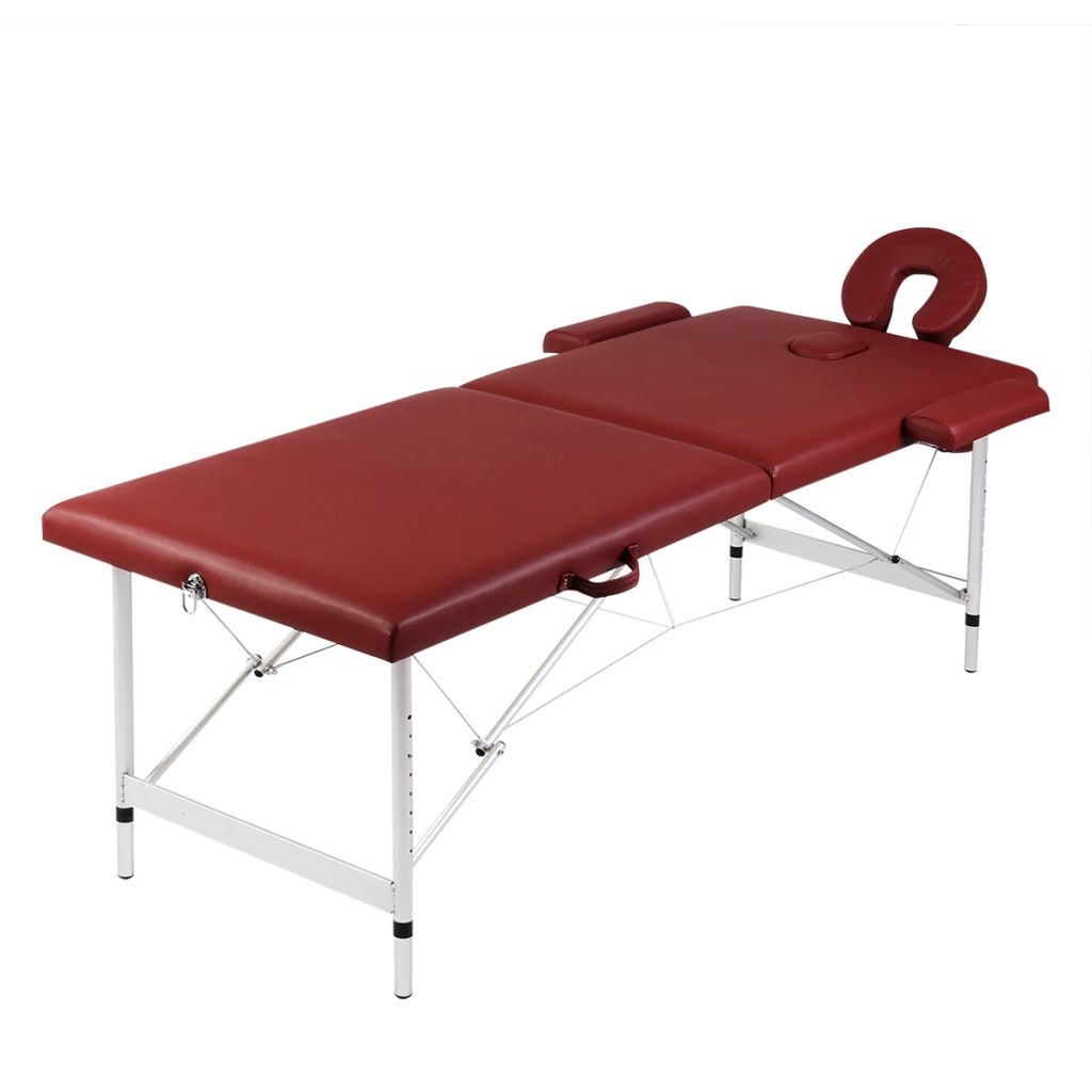 Червена сгъваема масажна кушетка 2 зони с алуминиева рамка