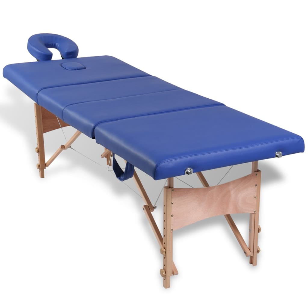 Синя сгъваема масажна кушетка 4 зони с дървена рамка
