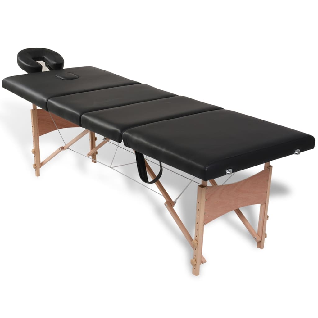 Черна сгъваема масажна кушетка 4 зони с дървена рамка