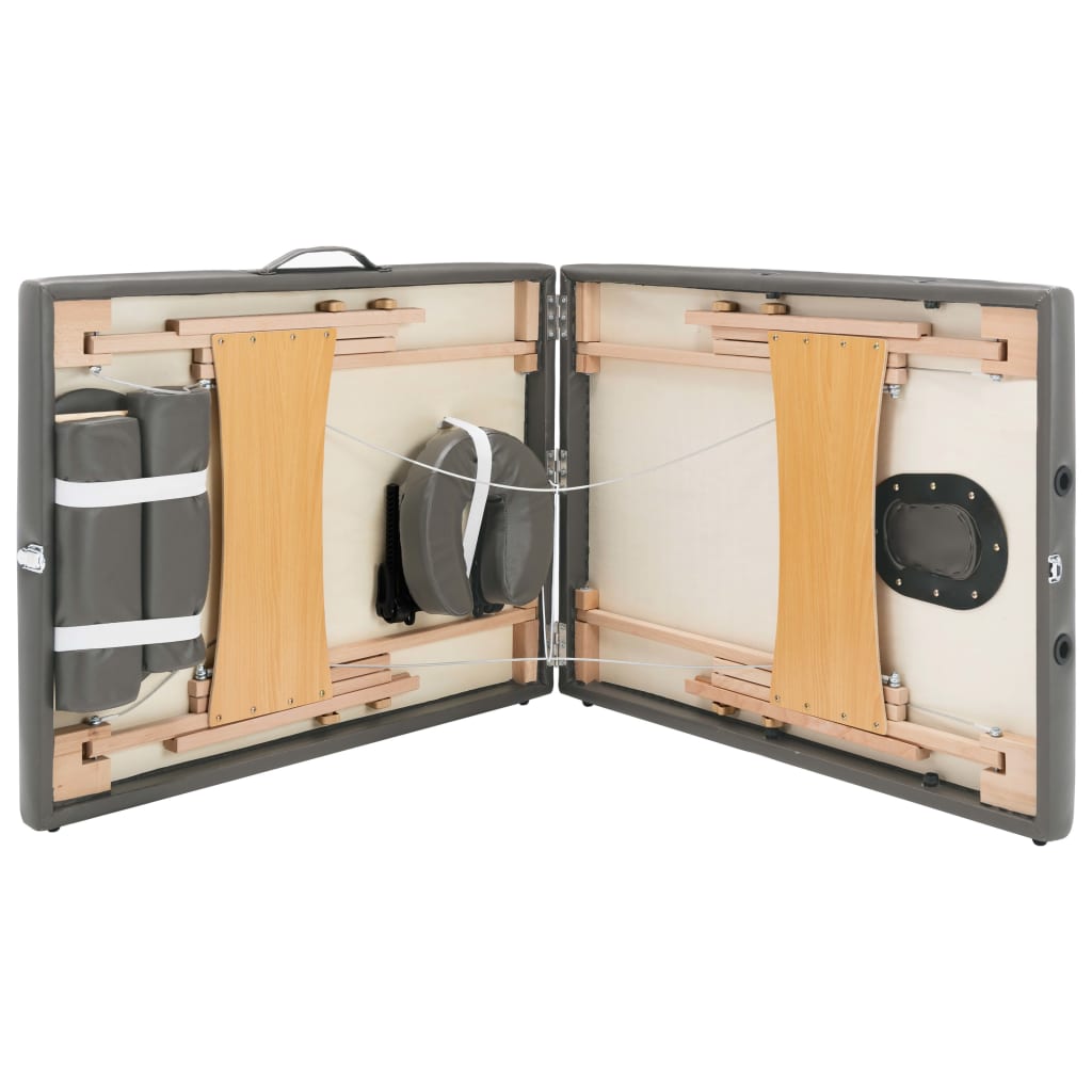 Масажна кушетка с 2 зони, дървена рамка, антрацит, 186х68 см