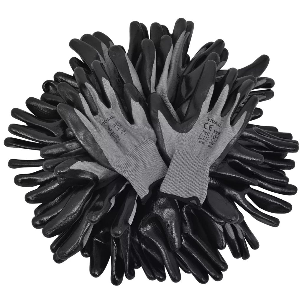 Работни ръкавици, от нитрил, 24 чифта, сиво и черно, размер 8/M