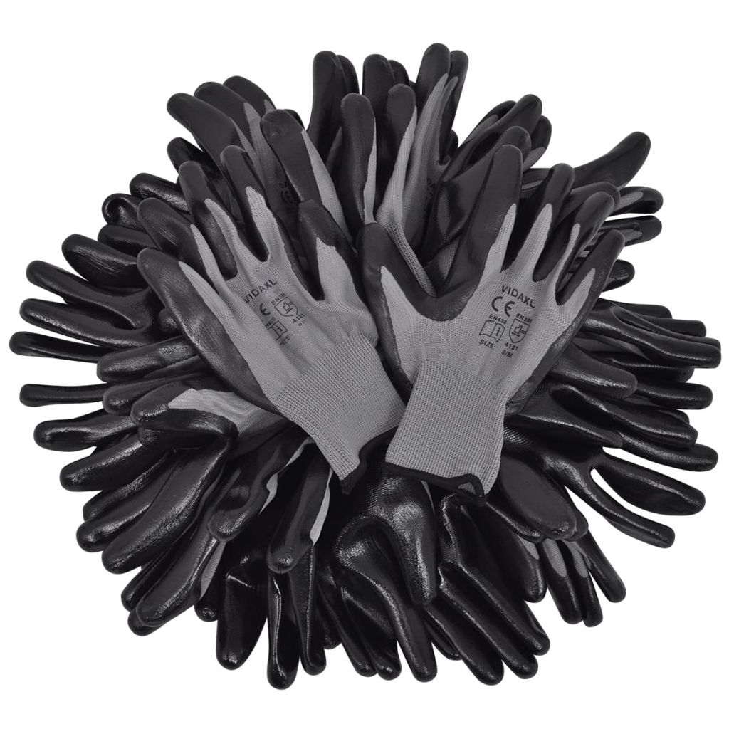 Работни ръкавици, от нитрил, 24 чифта, сиво и черно, размер 10/XL