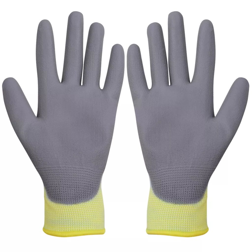 Работни ръкавици, PU, 24 чифта, бяло и сиво, размер 10 / XL