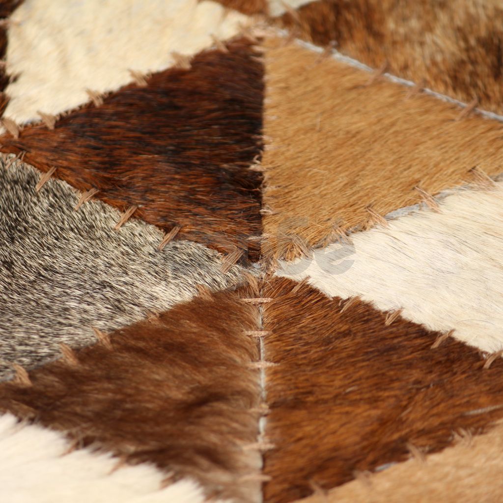 Пачуърк килим от кожа, 160x230 см, триъгълници, кафяво/бяло 
