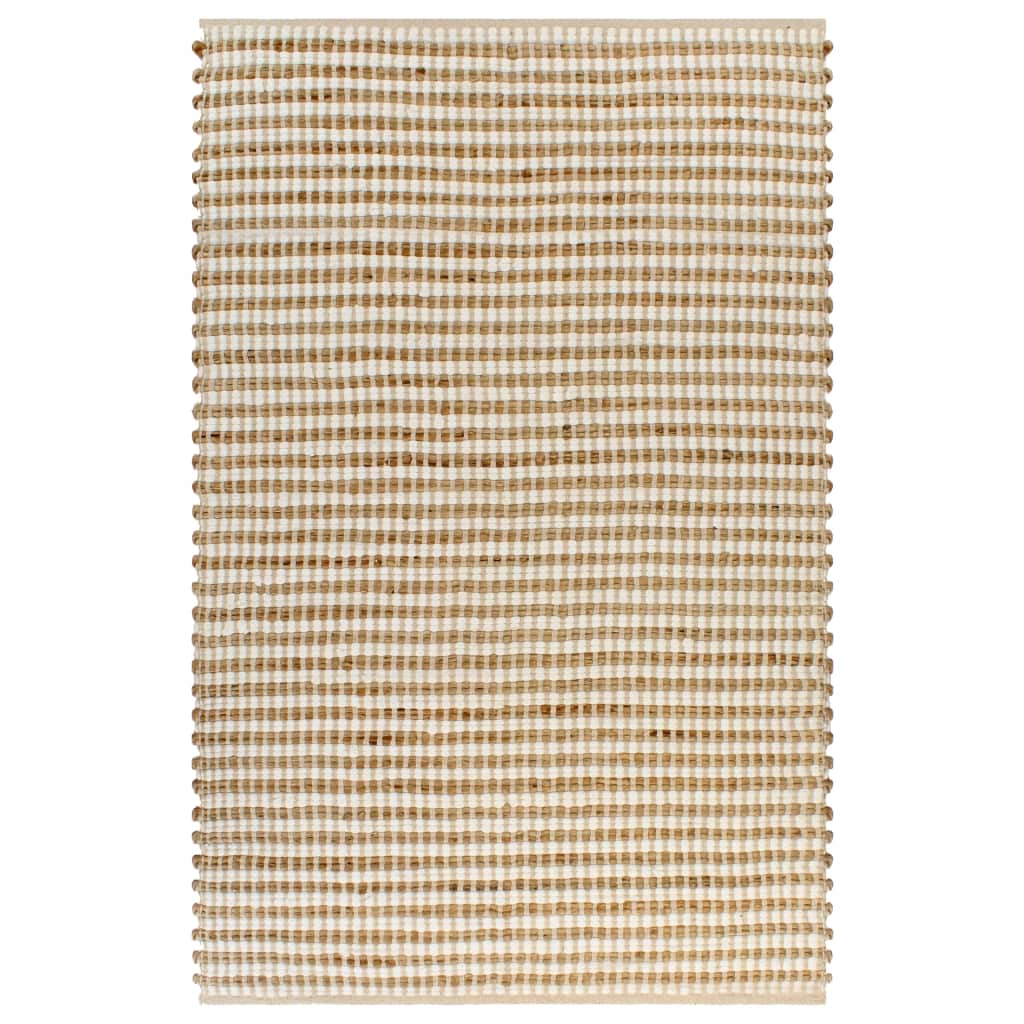 Ръчно тъкан килим от юта, текстил, 120x180 см, естествен и бял