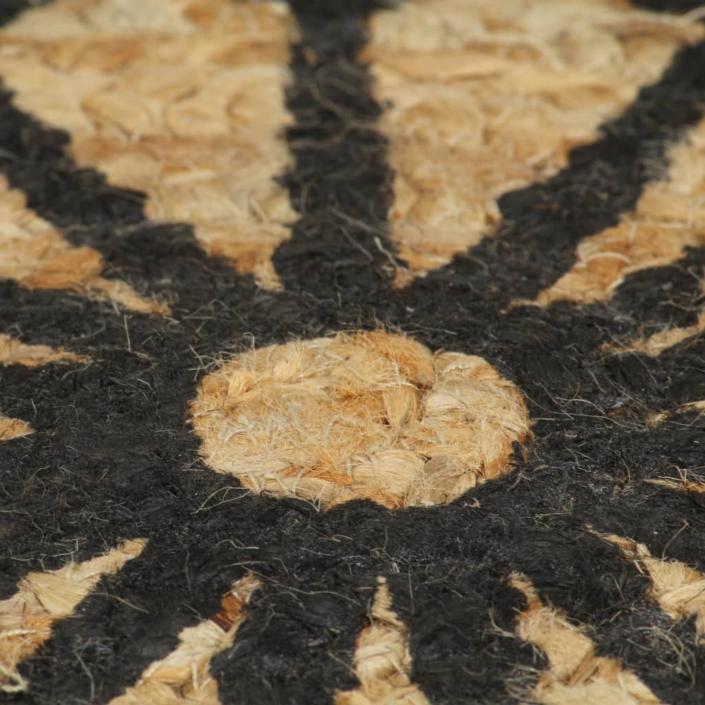 Ръчно тъкан килим от юта, черен принт, 90 см