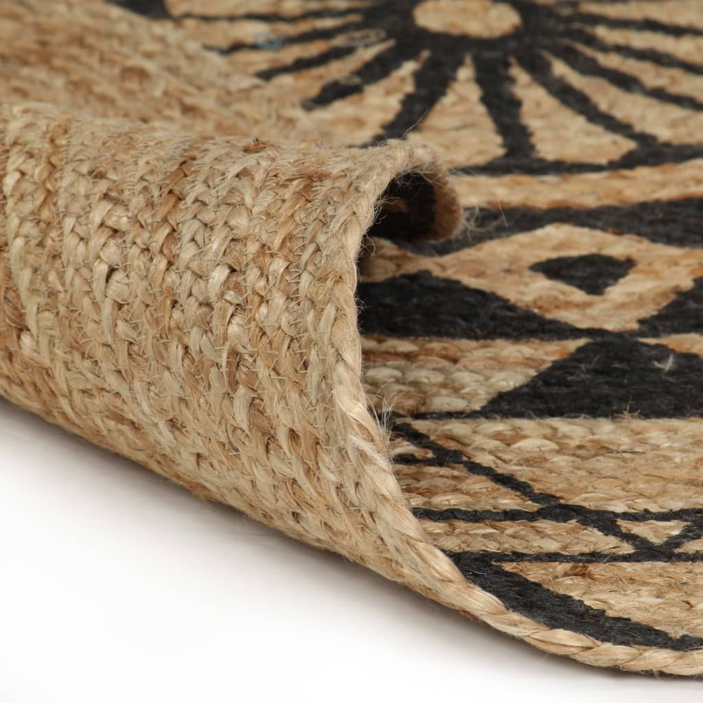 Ръчно тъкан килим от юта, черен принт, 90 см