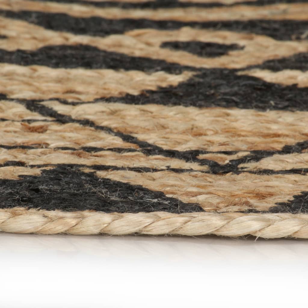 Ръчно тъкан килим от юта, черен принт, 150 см
