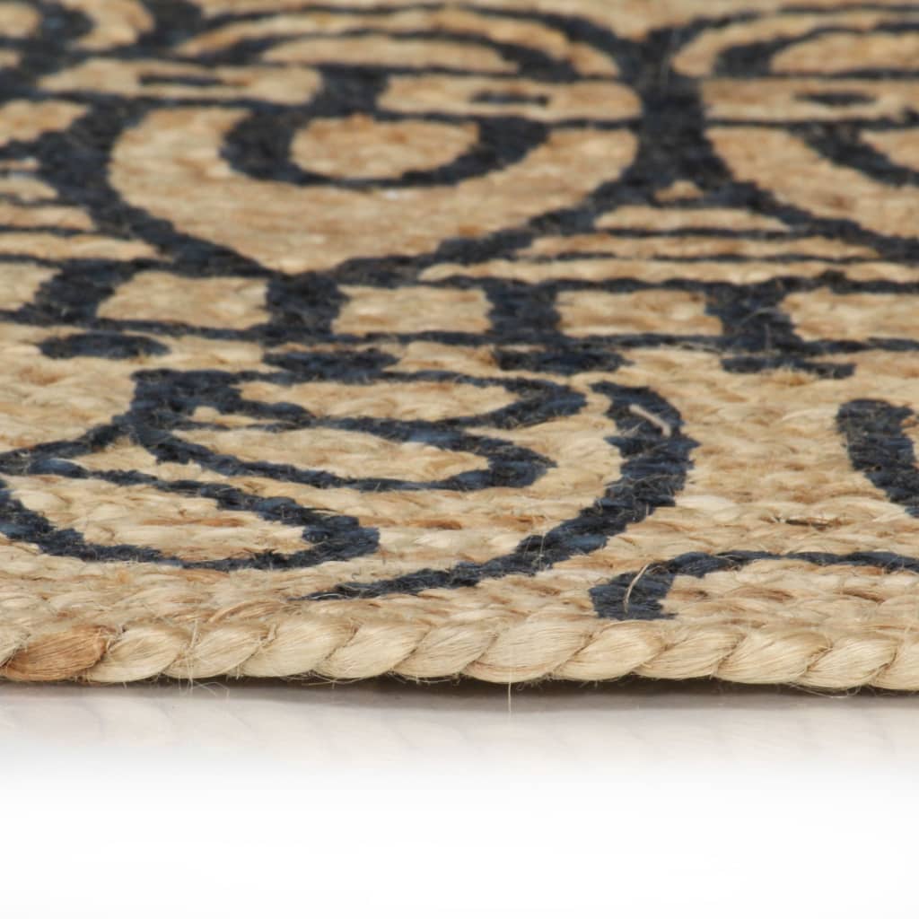 Ръчно тъкан килим от юта, тъмносин принт, 120 см