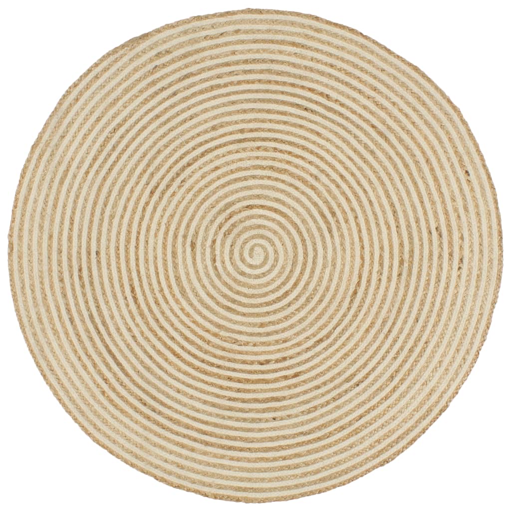 Ръчно тъкан килим от юта, дизайн на спирали, бял, 90 см