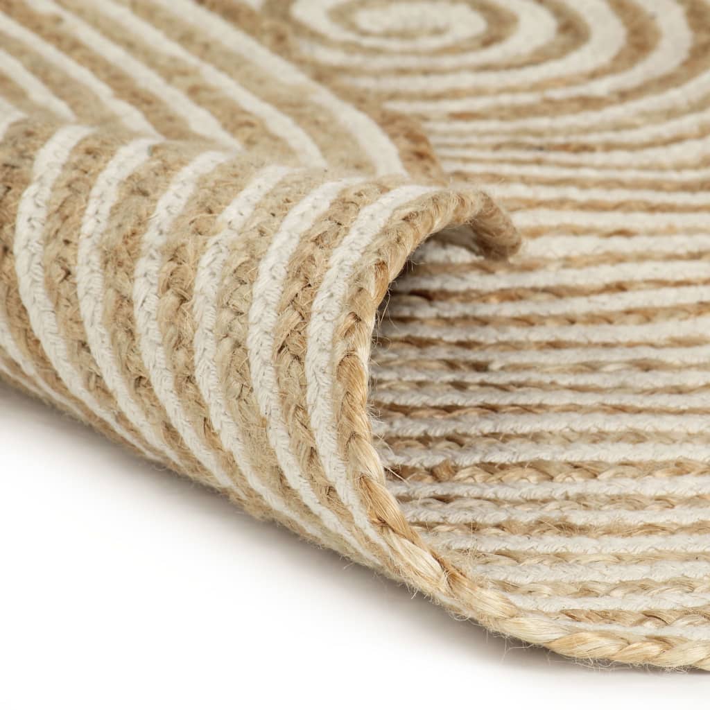 Ръчно тъкан килим от юта, дизайн на спирали, бял, 90 см