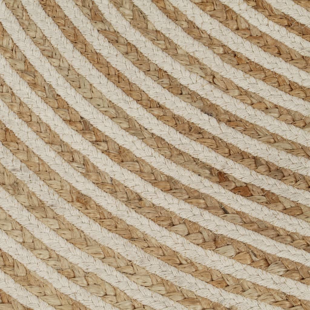 Ръчно тъкан килим от юта, дизайн на спирали, бял, 120 см