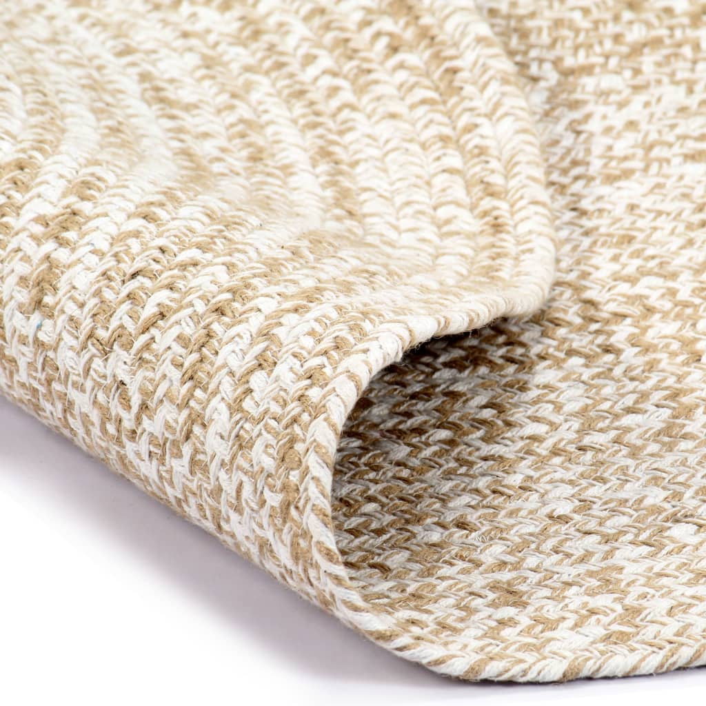 Ръчно тъкан килим от юта, бял и естествен цвят, 120 см