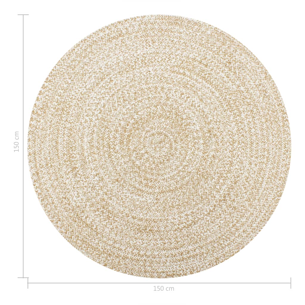 Ръчно тъкан килим от юта, бял и естествен цвят, 150 см