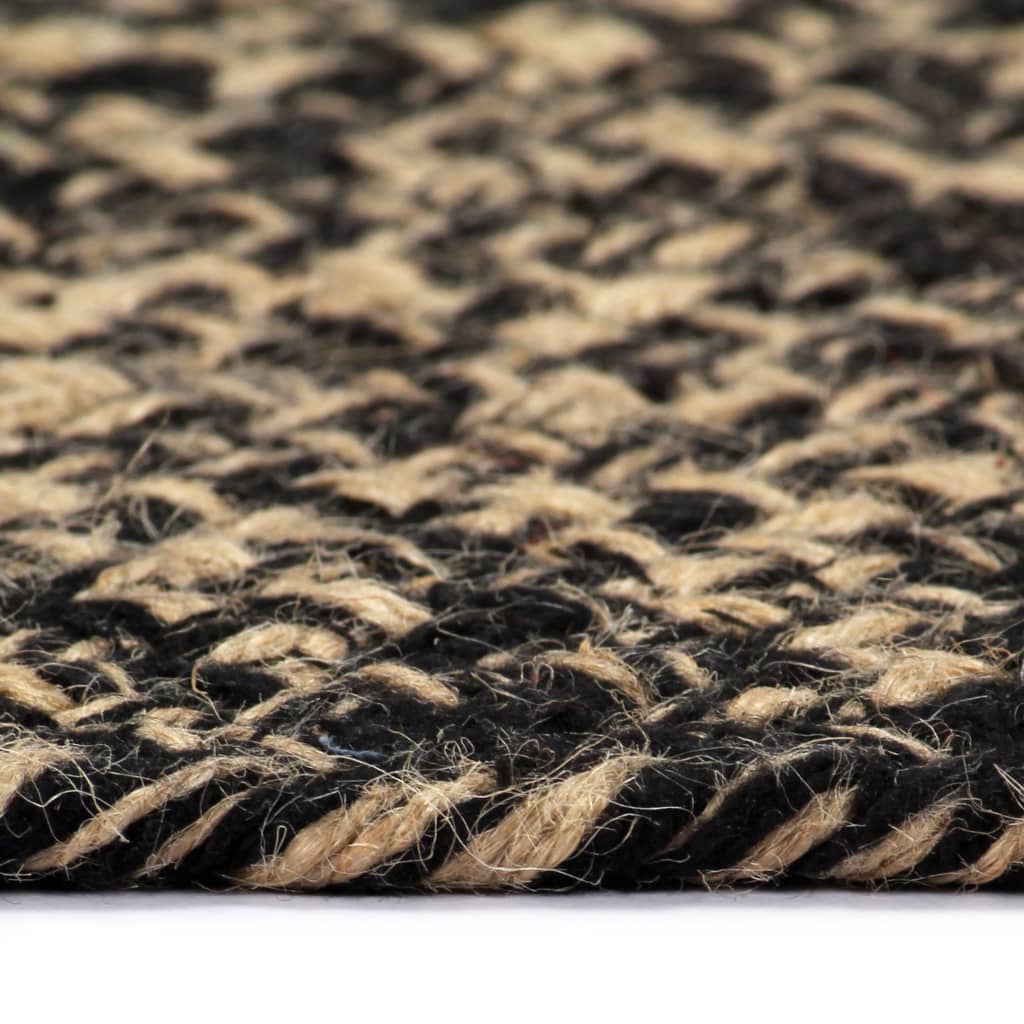 Ръчно тъкан килим от юта, черен и естествен цвят, 90 см