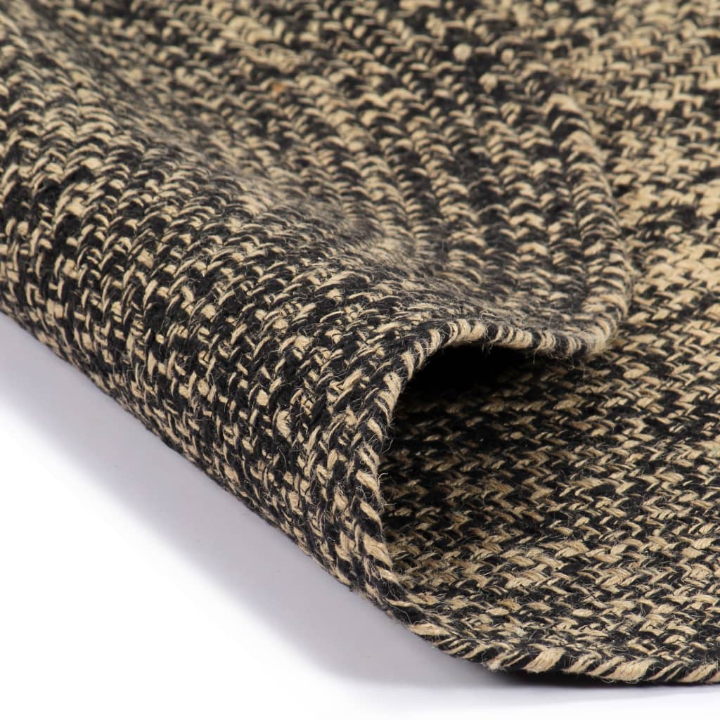 Ръчно тъкан килим от юта, черен и естествен цвят, 120 см