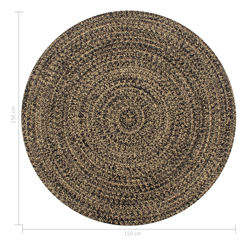 Ръчно тъкан килим от юта, черен и естествен цвят, 150 см