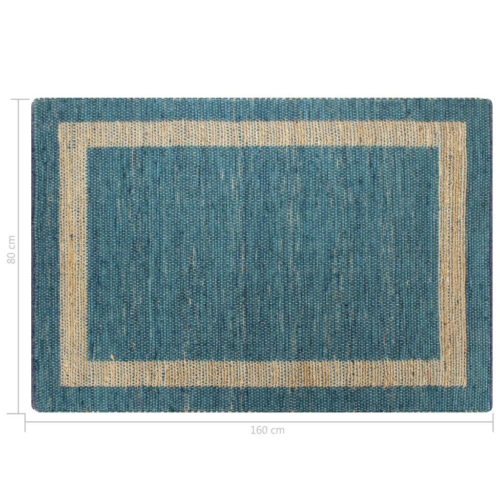 Ръчно тъкан килим от юта, син, 80x160 см