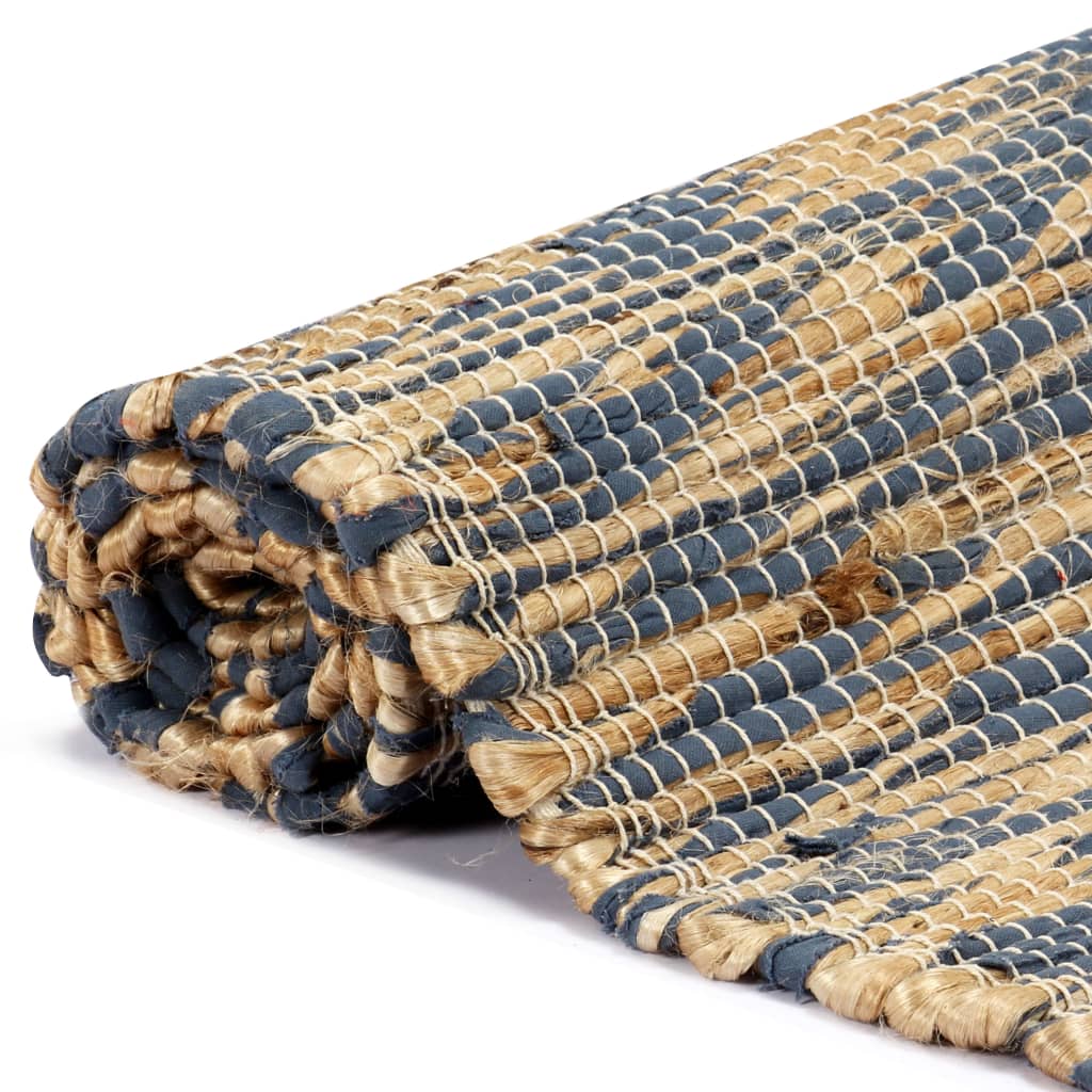 Ръчно тъкан килим от юта, син и естествен цвят, 120x180 см
