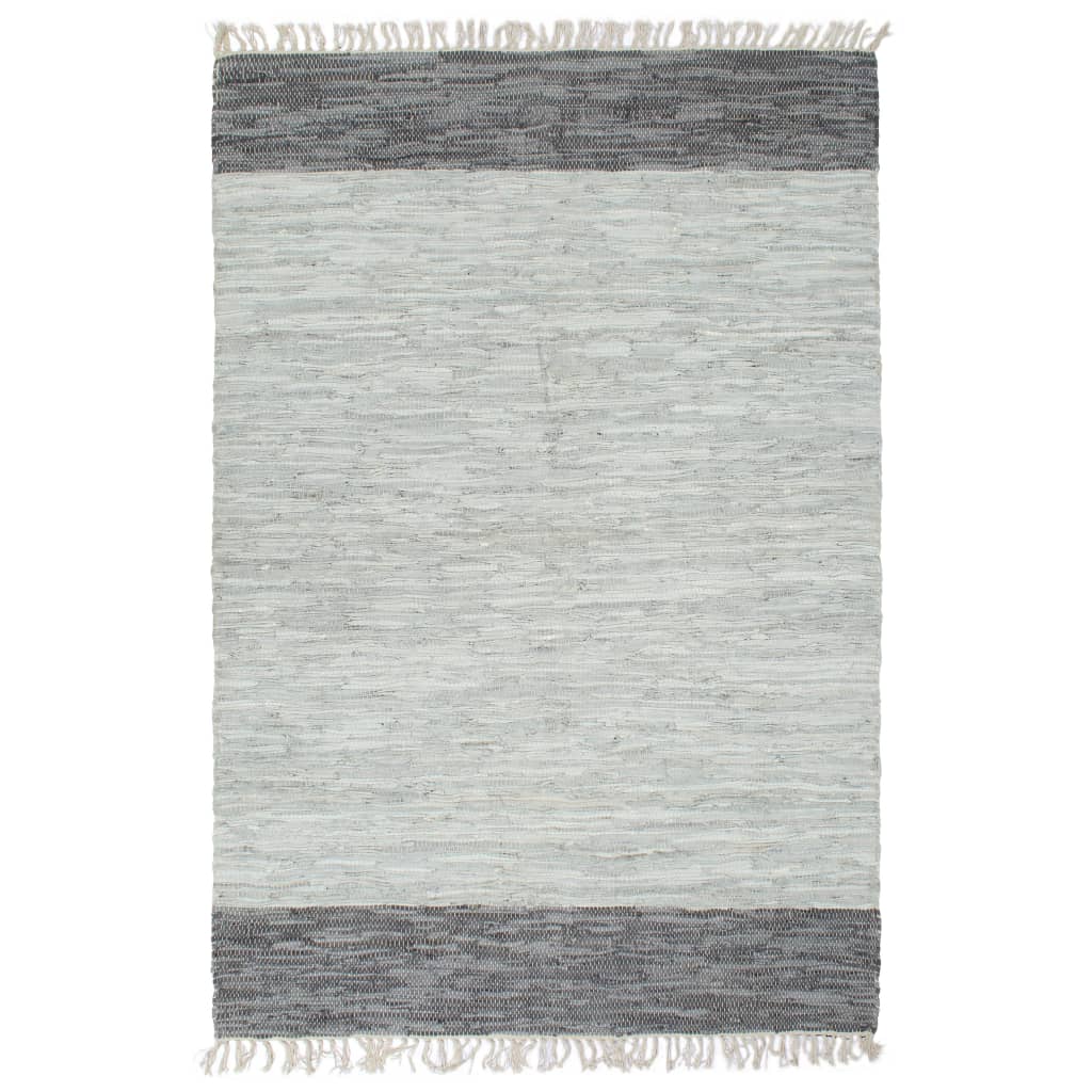 Ръчно тъкан Chindi килим, кожа, 190x280 см, сив
