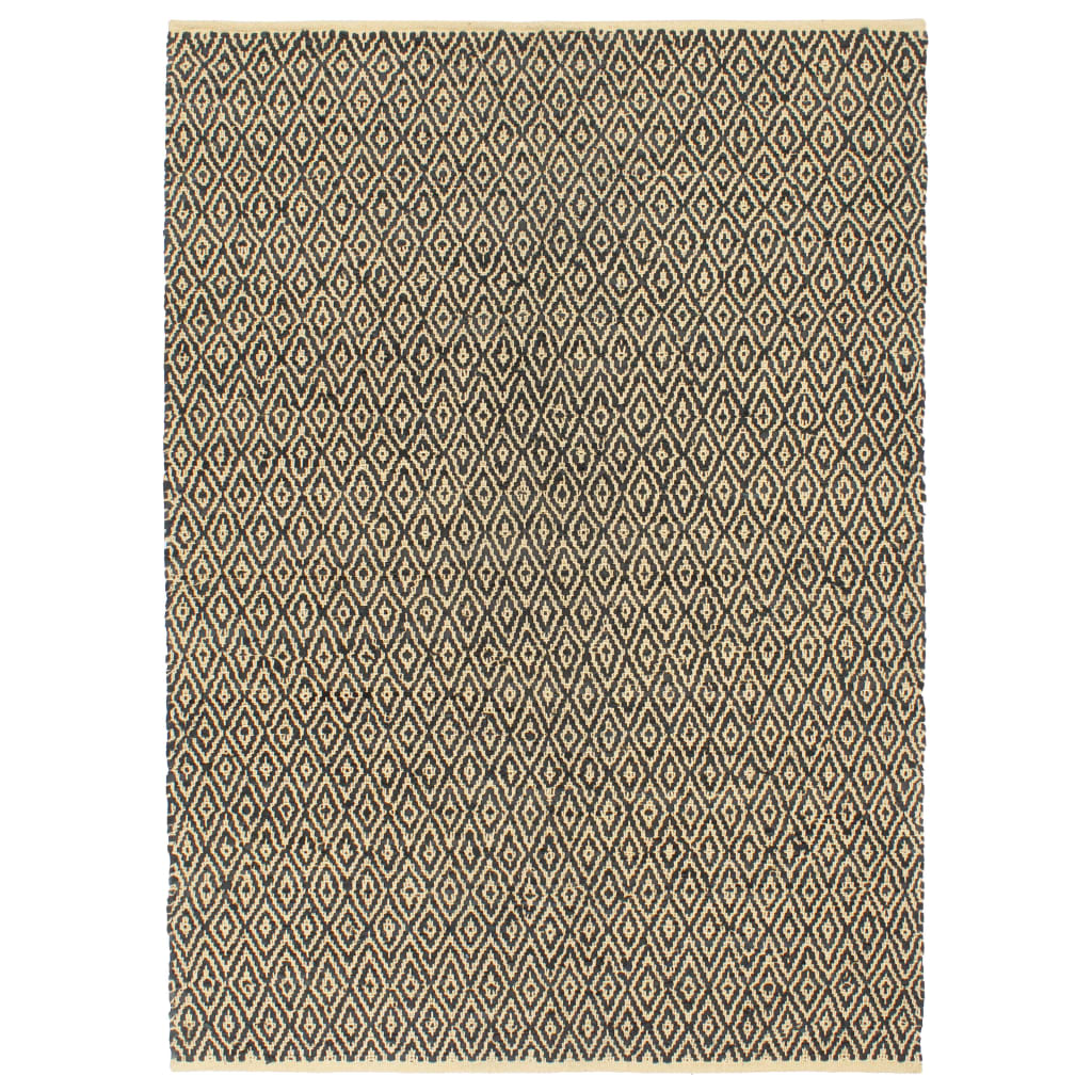 Ръчно тъкан Chindi килим, кожа и памук, 160x230 см, черен