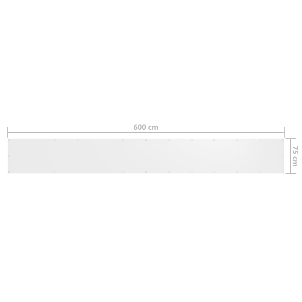 Балконски параван, бял, 75x600 см, оксфорд плат